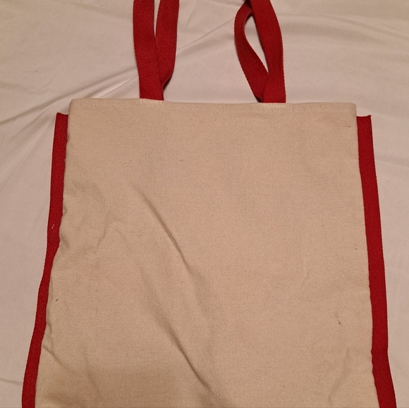 Lancome Canvas Tote Beach Grocery Reusable Bag Red Lips Khaki - Picture 6 of 7